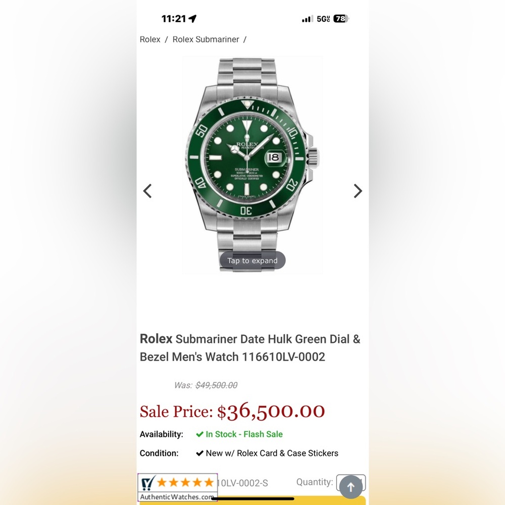 Rolex hulk complete box and card